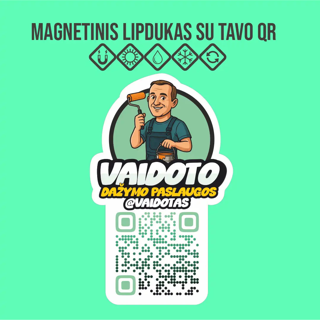 Magnetinis lipdukas su QR kodu ir logotipu